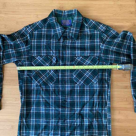 Vtg 60s Pendleton Board Shirt Sz Small Green Plaid Wool Loop Collar Flap Pocket - Picture 9 of 12
